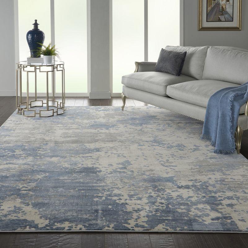 Modern Artistic Abstract Blue 9'3" x 12'9" Synthetic Area Rug