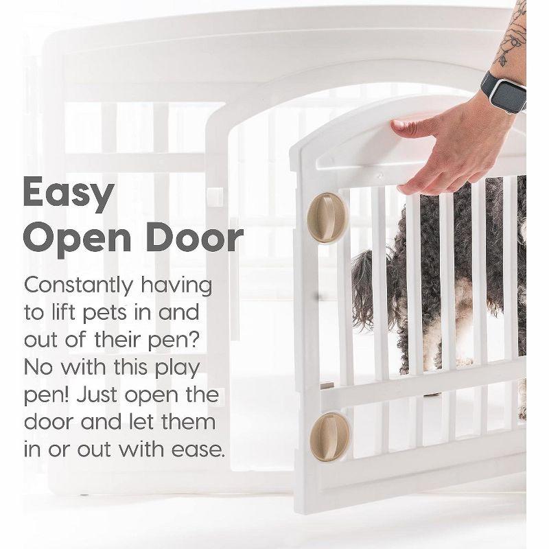 IRIS USA 4 Panel 24H inch Foldable Exercise Enclosure Plastic Pet Playpen with Door, White