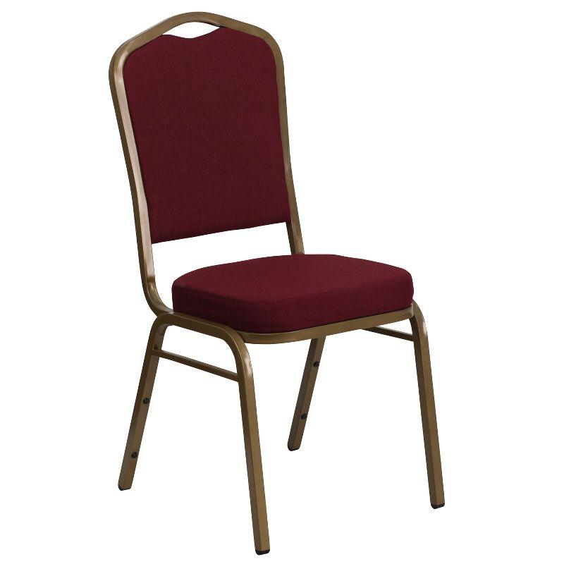 Elegant Burgundy Fabric Banquet Chair with Gold Metal Frame