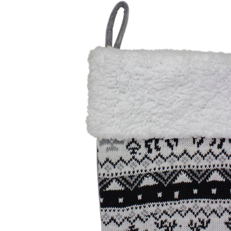 21" Black Gray and White Rustic Lodge Knit Christmas Stocking with Sherpa Cuff