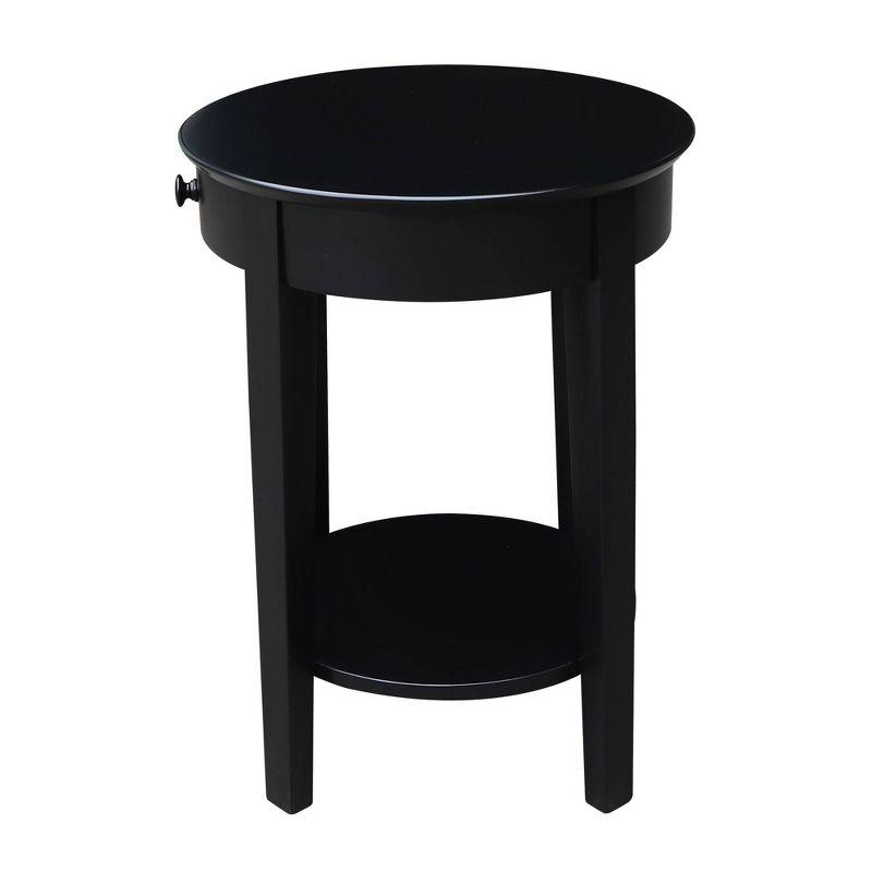 International Concepts Phillips Accent Table with Drawer Black: Solid Parawood, Mid-Century Modern, Square Shape