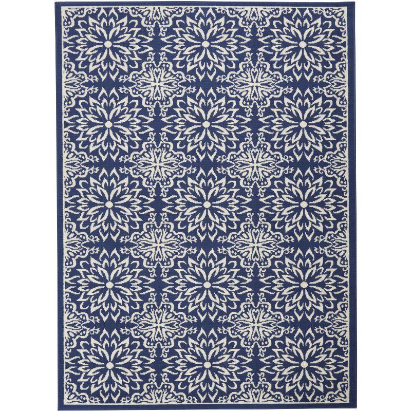 Navy/Ivory Floral Synthetic 4' x 6' Rectangular Rug