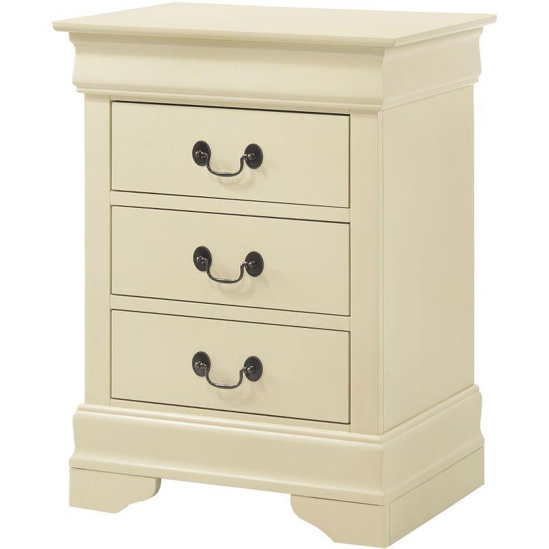 Louis Philippe Classic Beige 3-Drawer Nightstand in Real Wood Veneer