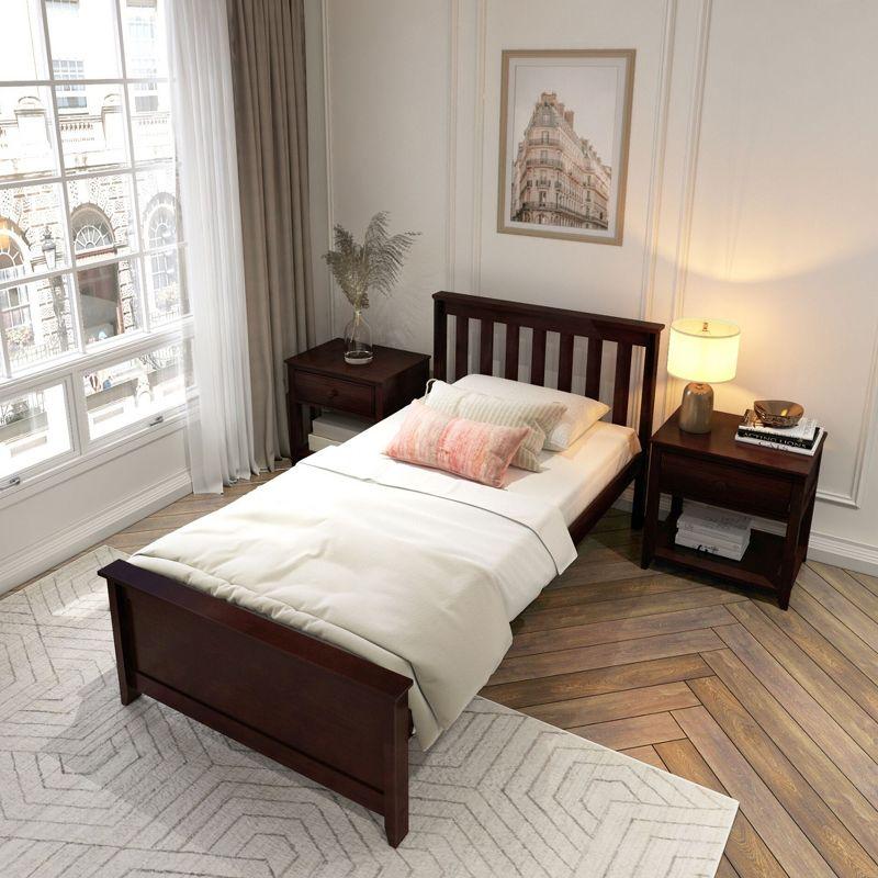 Plank+Beam Solid Wood Twin Bed Frame with Headboard, Classic Twin Size Adults Platform Bed