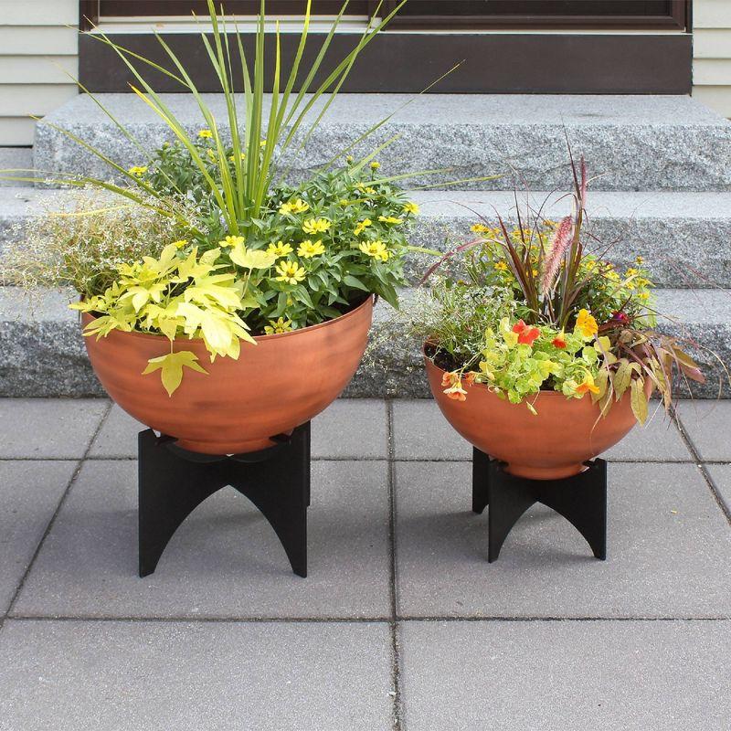 ACHLA Designs 20" Wide Galvanized Steel Planter Bowl with Black Wrought Iron Plant Stand Burnt Sienna: No Assembly, Powder-Coated Finish