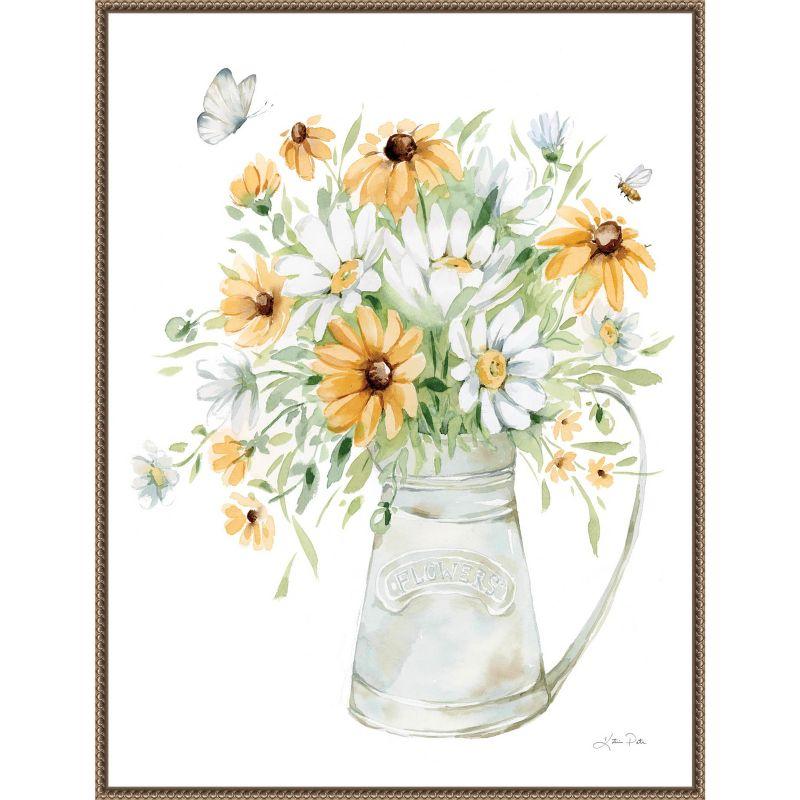 Sunflowers and Daisies Watercolor Beaded Framed Canvas Art