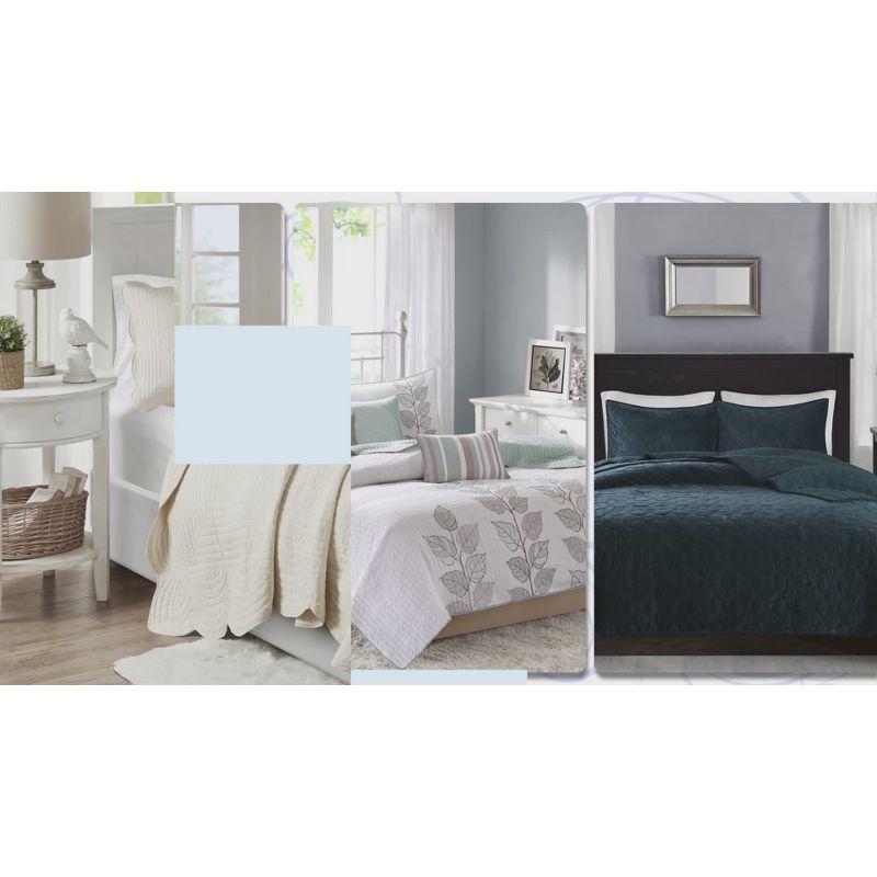 Solid Color 3 Piece Scalloped Edge Crinkle Microfiber Quilt Set