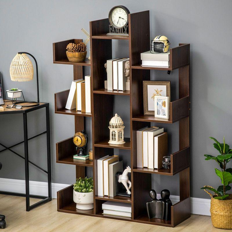 HOMCOM Tree Bookshelf, Modern Freestanding Bookcase with 13 Open Shelves, Display Unit for Living Room, Study, or Office