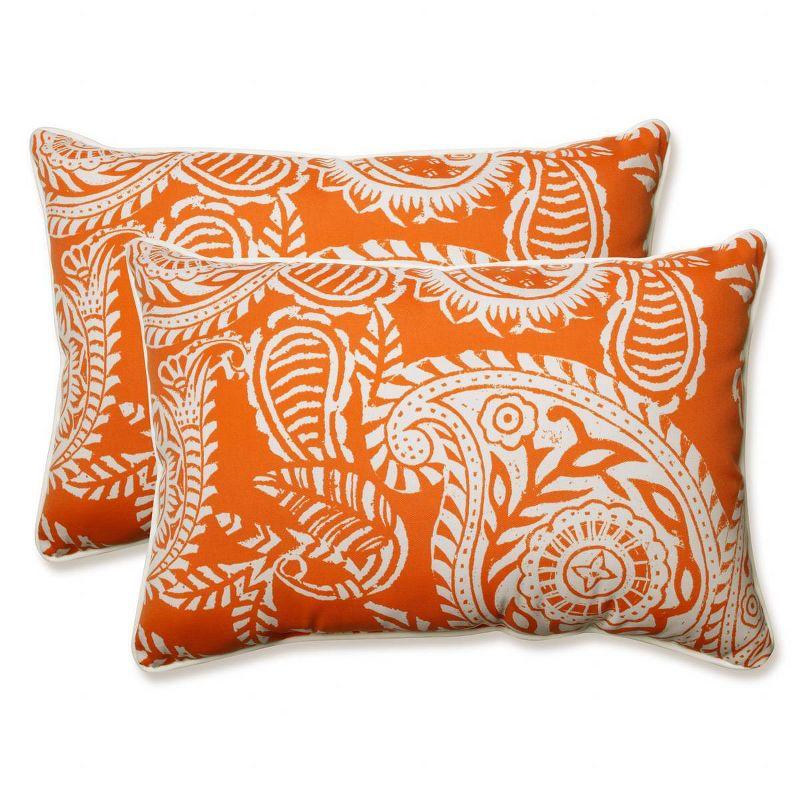 Addie Orange and White Paisley Rectangular Throw Pillow Set