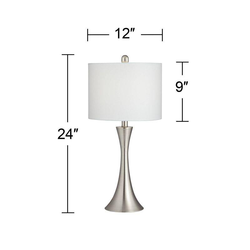 360 Lighting Gerson Modern Table Lamps 24" High Set of 2 Brushed Nickel with Dimmers LED White Drum Shade for Bedroom Living Room Bedside Nightstand