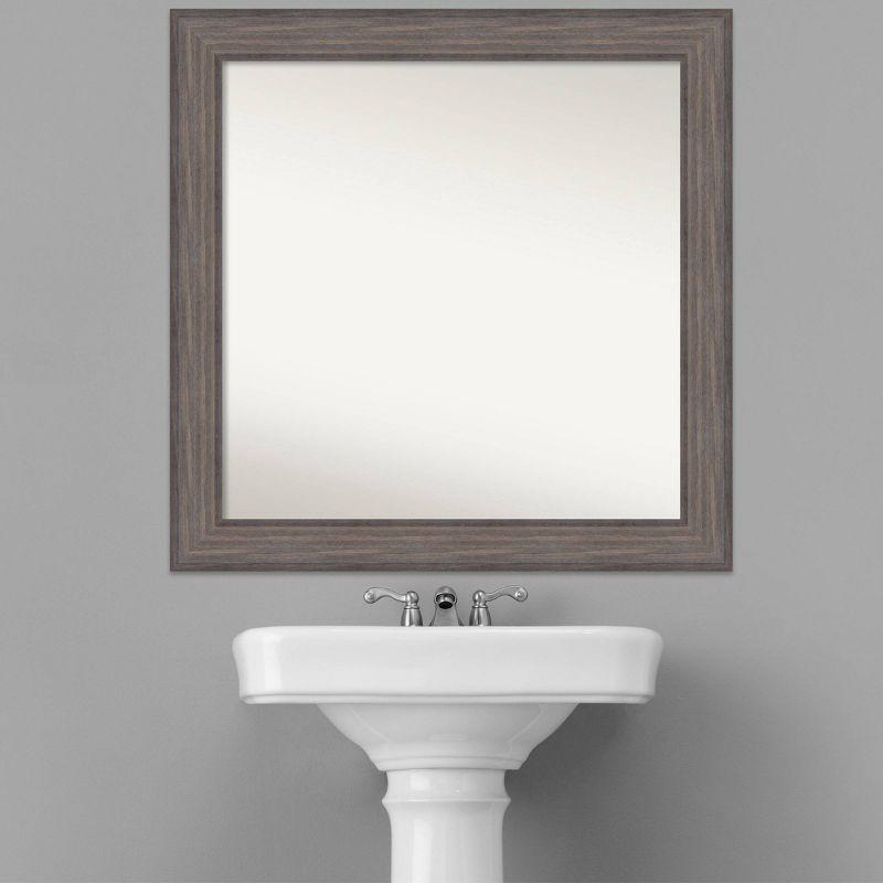 31" x 31" Non-Beveled Country Barn Wood Bathroom Wall Mirror Brown - Amanti Art: Square Frame, Wall Mount, Includes Hardware