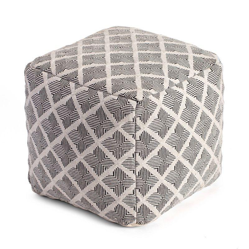 Carondelet Pouf Black/Ivory - Anji Mountain: Square Geometric Unupholstered, Fair Trade Certified