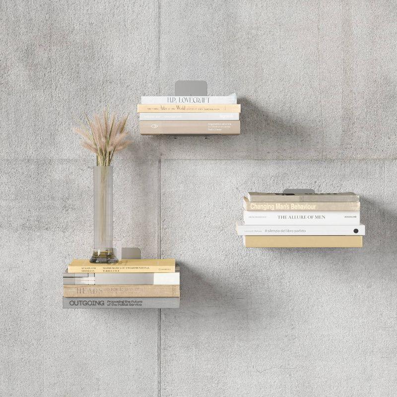 Minimalist Silver Steel Floating Wall Display Shelves, 3-Piece Set