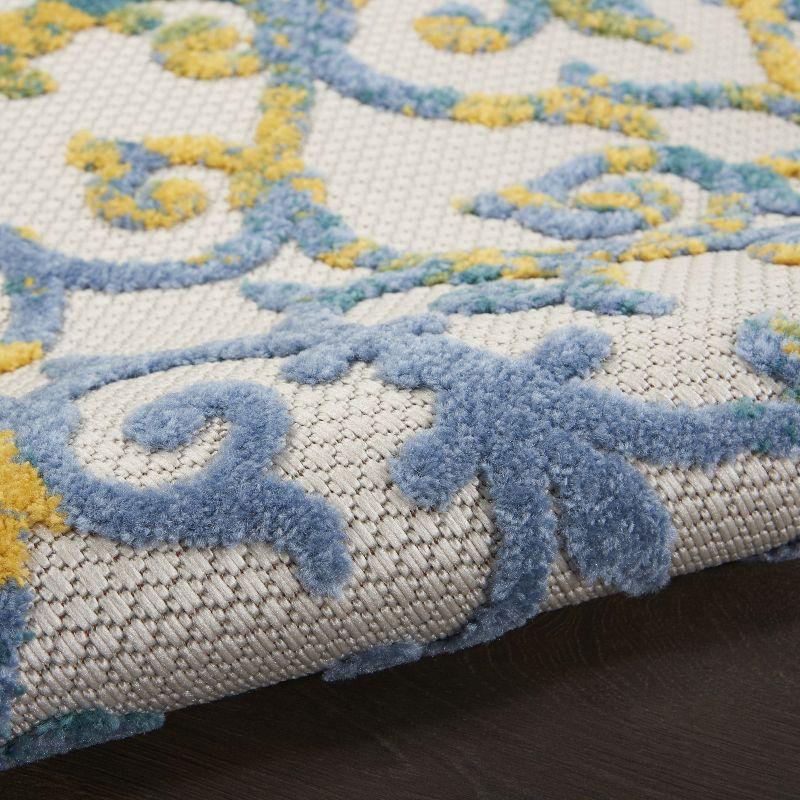 Nourison Aloha Contemporary Scroll Flatweave High-Low Indoor Outdoor Runner Rug Ivory Blue 2'3" x 10'