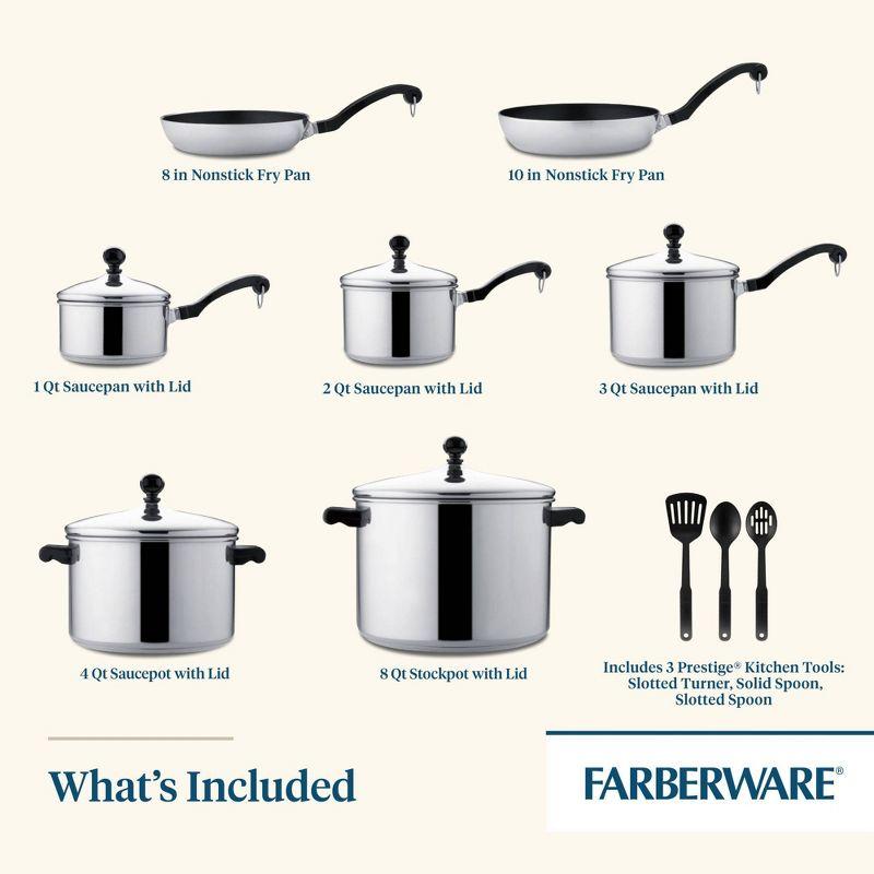 Farberware Classic Series 15pc Stainless Steel and Ceramic Cookware Pots and Pans Set Silver