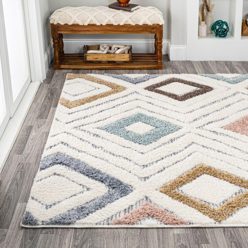 5' x 8' Amira Diamond High-Low Area Rug, Multi/Cream - JONATHAN Y