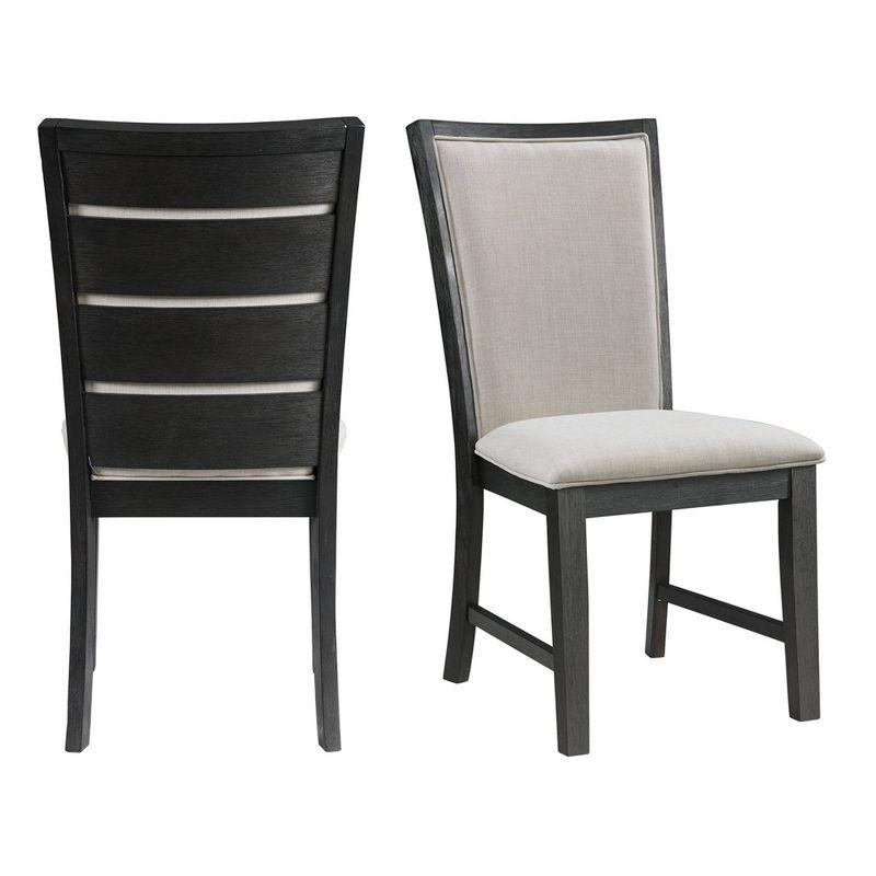 Transitional Cream and Black Upholstered Side Chair with Wooden Slats