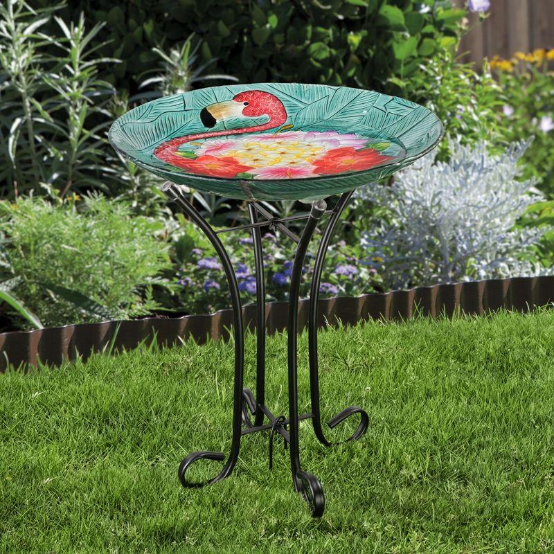 Teamson Home 17.8" Fusion Glass Birdbath with Metal Stand, Multi