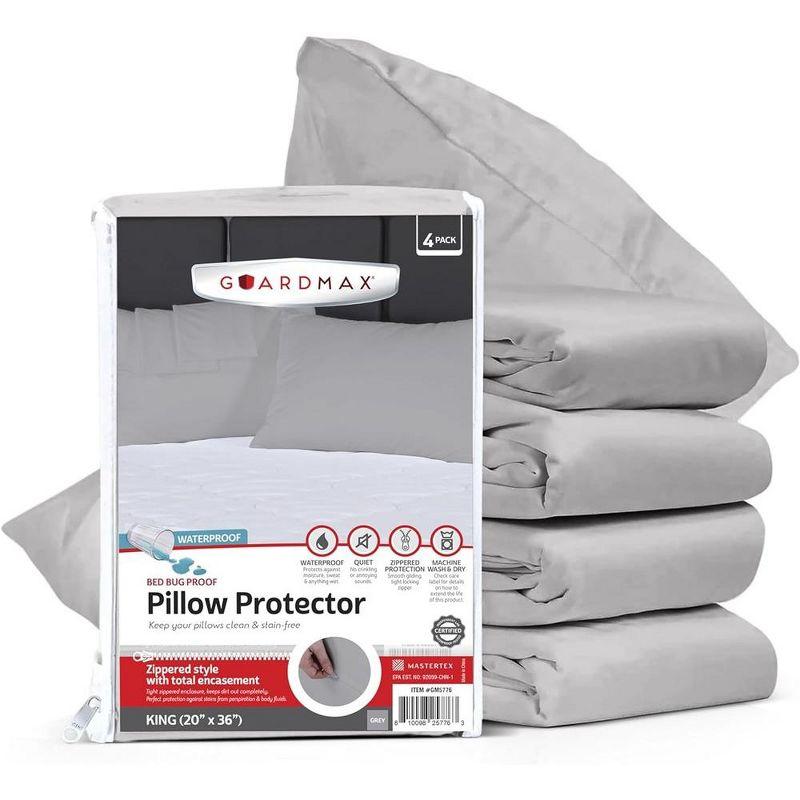 Guardmax - Bed Bug/Waterproof Pillow Protector - Zippered - Grey - 4/PK - King