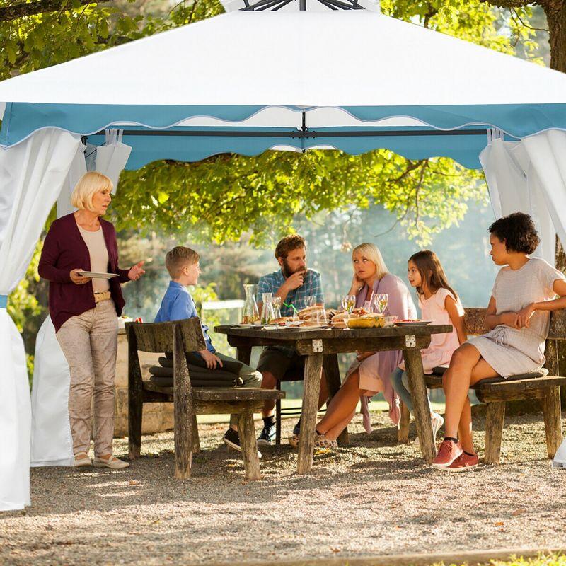 White and Blue 10' x 10' Patio Gazebo Canopy Tent with Curtains