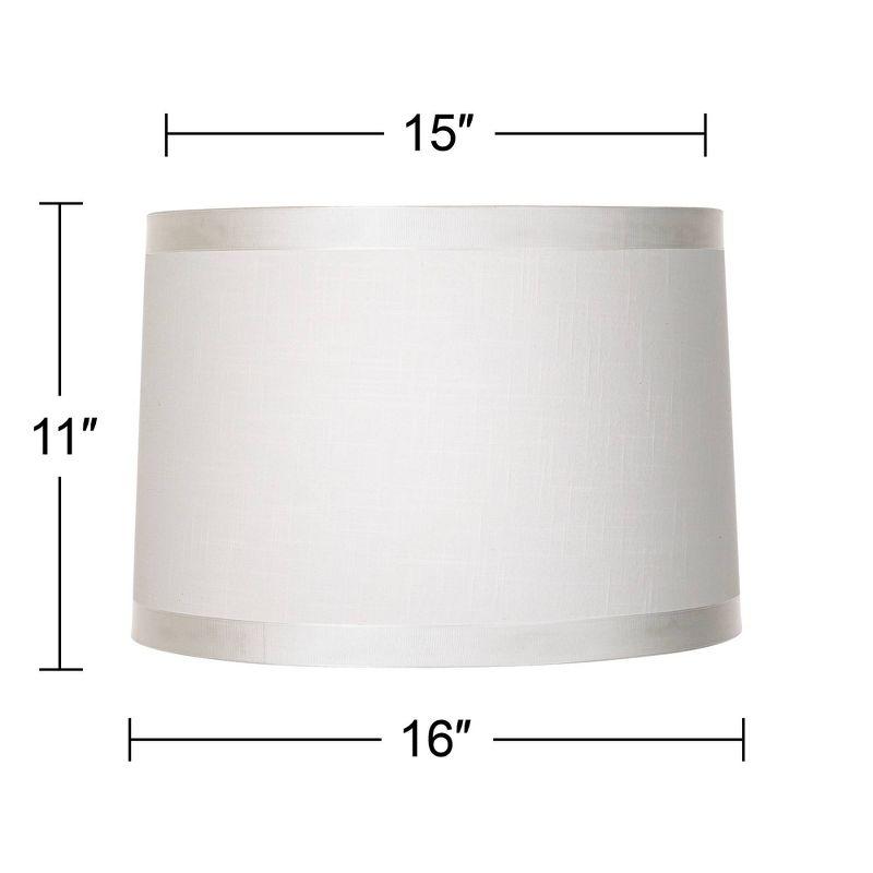 Springcrest White Fabric Medium Drum Lamp Shade 15" Top x 16" Bottom x 11" High (Spider) Replacement with Harp and Finial