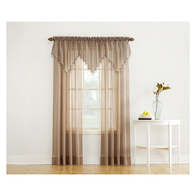 24"x51" Erica Crushed Sheer Voile Beaded Ascot Curtain Valance Taupe - No. 918