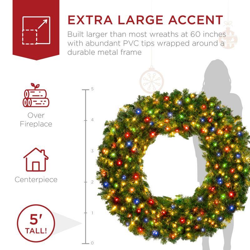 Best Choice Products Artificial Pre-Lit Fir Christmas Wreath Decoration w/ Multicolor Lights, Tips