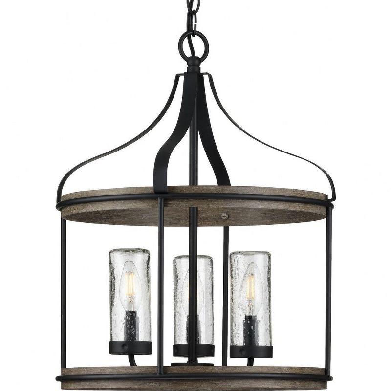 Brenham Matte Black 3-Light Farmhouse Pendant with Seeded Glass