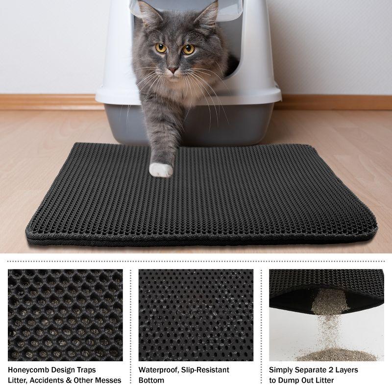 Petmaker Cat Litter Mat - 30x24 Waterproof Litter Box Mat with Dual-Layer Honeycomb Design for Trapping Litter - Slip-Resistant Cat Mat