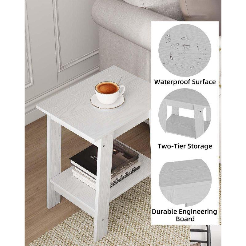 Nasitip 2-Tier End Table, Small Side Table, Nightstand with Storage Shelf, Narrow Side Table for Small Spaces(White)