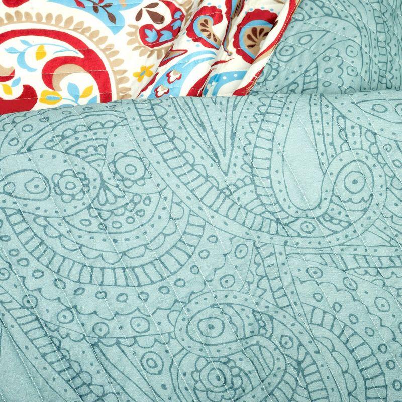 Boho Chic Reversible Oversized Cotton Quilt Seafoam/Red 3Pc Set Full/Queen