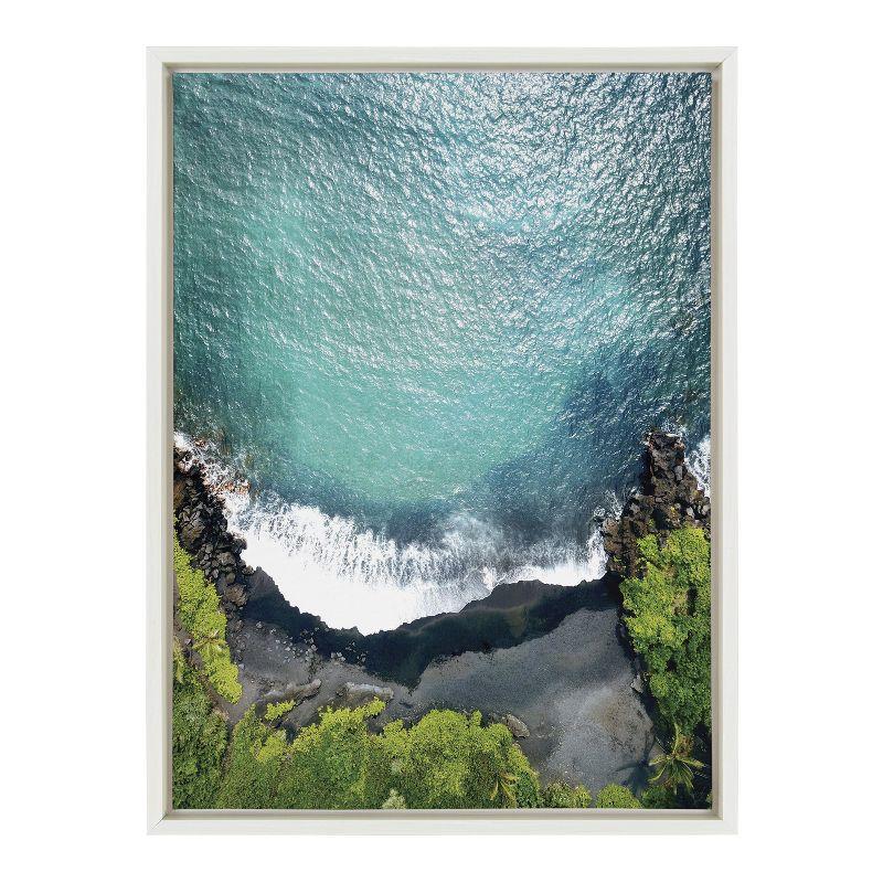 Kate and Laurel Sylvie Maui Black Sand Beach 1 Framed Canvas by Rachel Bolgov