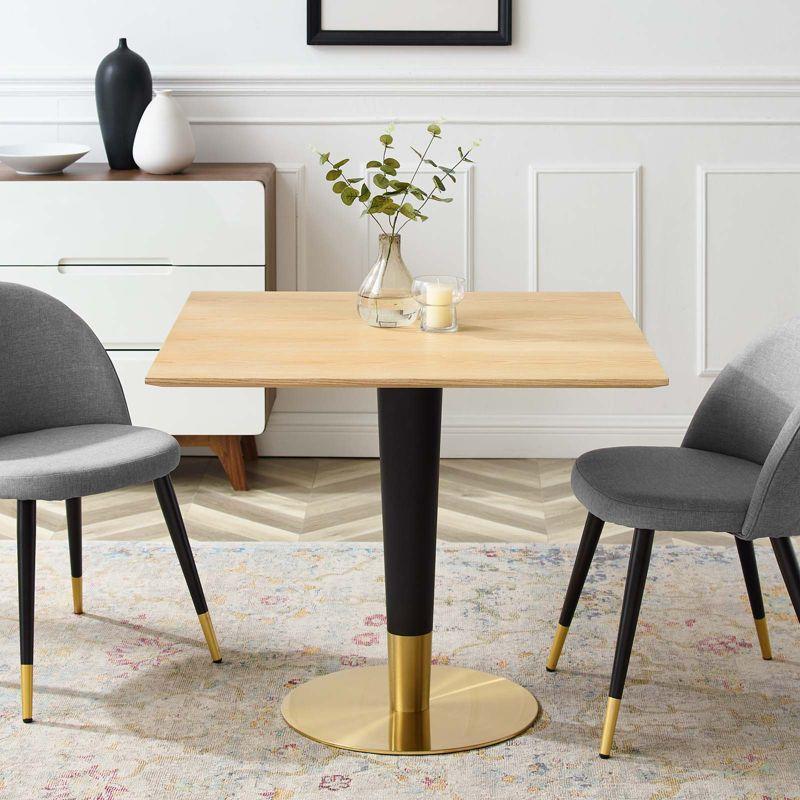 Natural Wood and Gold Square Dining Table