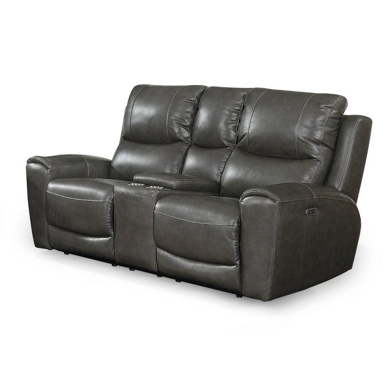 Gray Faux Leather Reclining Loveseat with Storage and Cup Holders