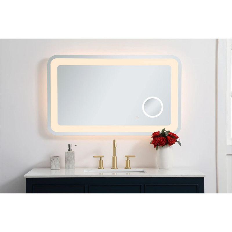 Glossy White Rectangular LED Bathroom Mirror with Magnifier