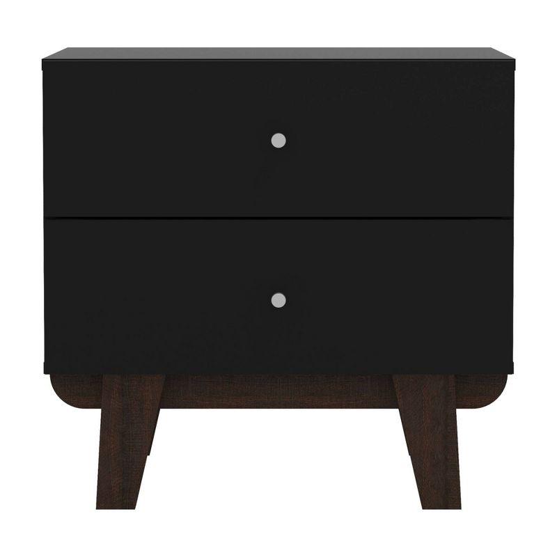 Kincaid Matte Black Wood 2-Drawer Nightstand with Walnut Legs