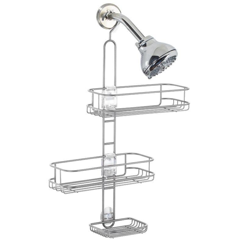 Silver Adjustable Metal Shower Caddy with Suction Mount