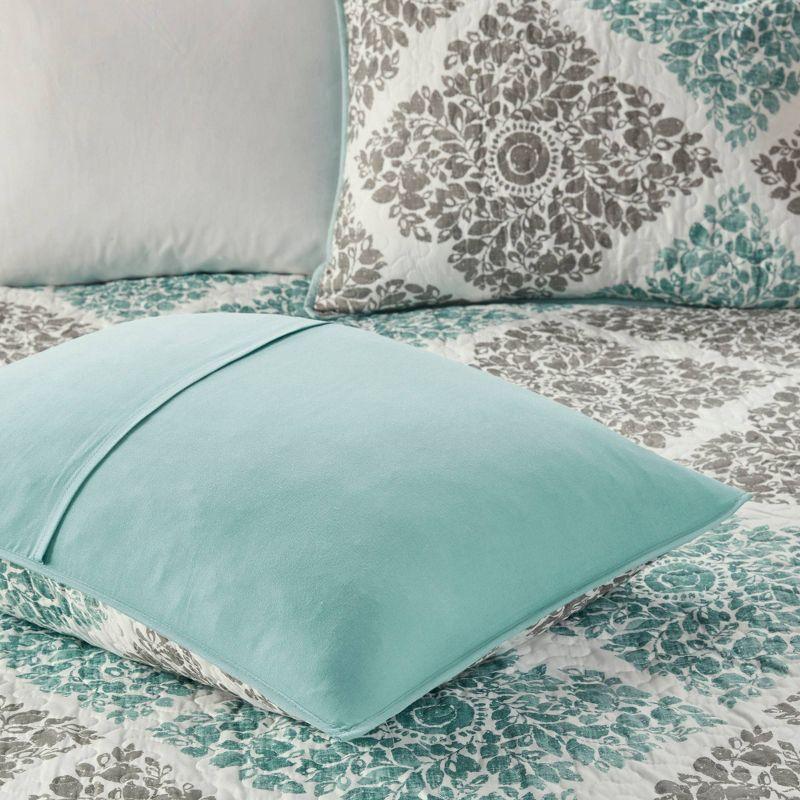 Aqua and Gray Reversible Microfiber Full Quilt Set with Shams