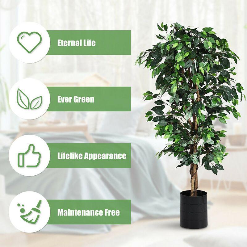 Costway 4 Feet/6 Feet Artificial Ficus Silk Tree Wood Trunks Green In/Outdoor Home Decor