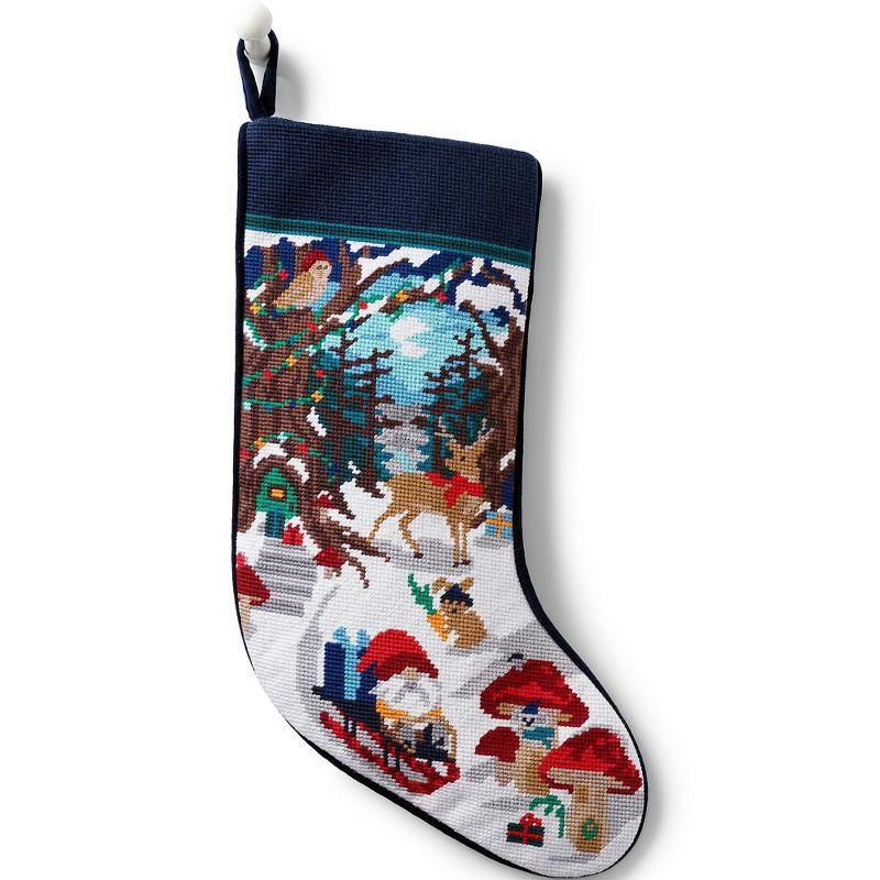 Nordic Gnomes Needlepoint Christmas Stocking with Velvet Back