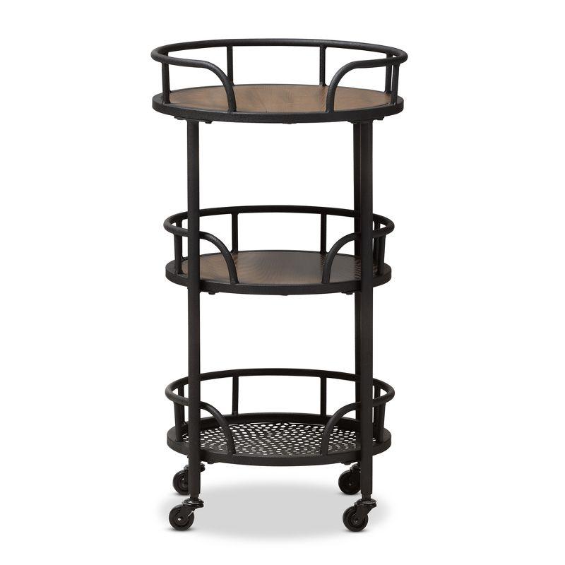 Bristol Rustic Industrial Style Metal and Wood Mobile Serving Cart - Brown - Baxton Studio