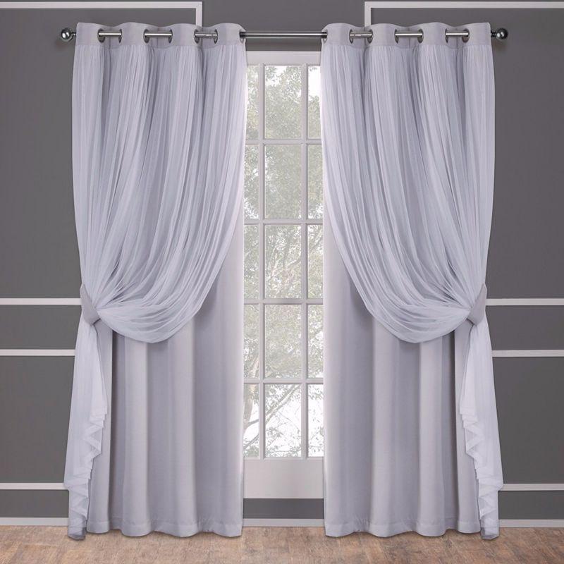 Set of 2 (63"x52") Caterina Layered Solid Blackout with Sheer Top Curtain Panels Gray - Exclusive Home: Thermal Insulated