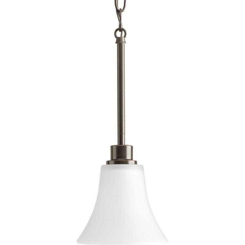 Progress Lighting Joy Collection 1-Light Mini-Pendant, Antique Bronze, Etched White Fluted Glass