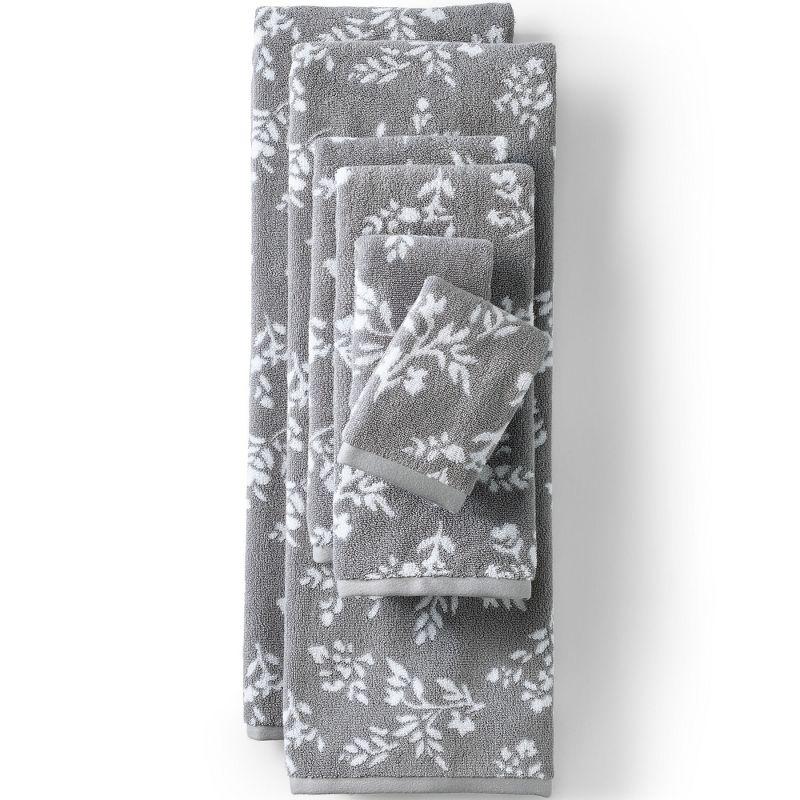 Lands' End Cotton Jacquard Bath Towel - Bath Towel - Ultimate Gray Flower Sprig