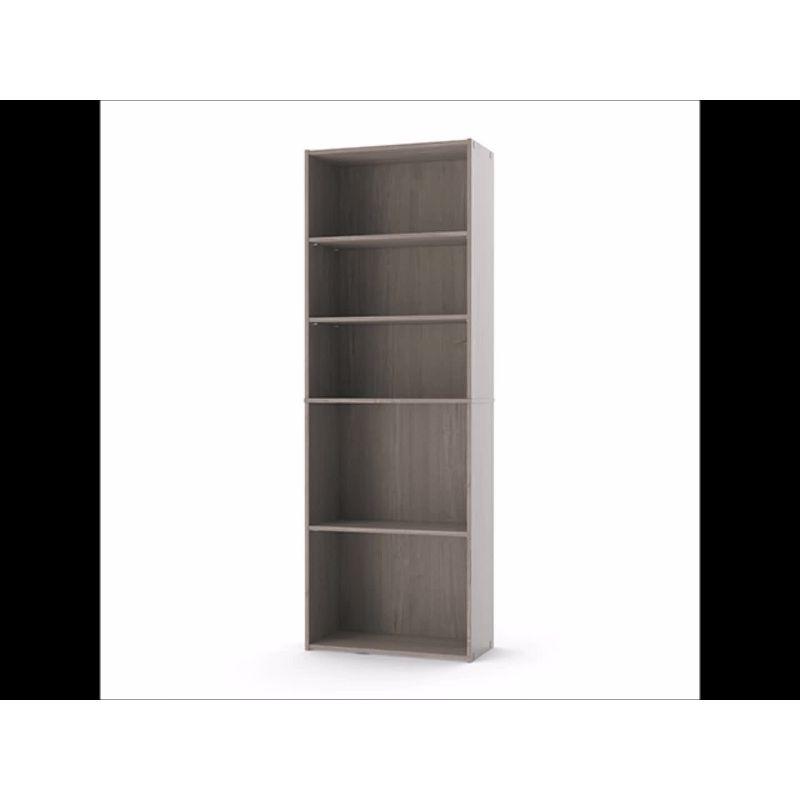 71.18"5 Shelves Beginnings Vertical Bookcase Silver Sycamore- Sauder: Modern Storage, MDF Frame: Paper Laminate Surface