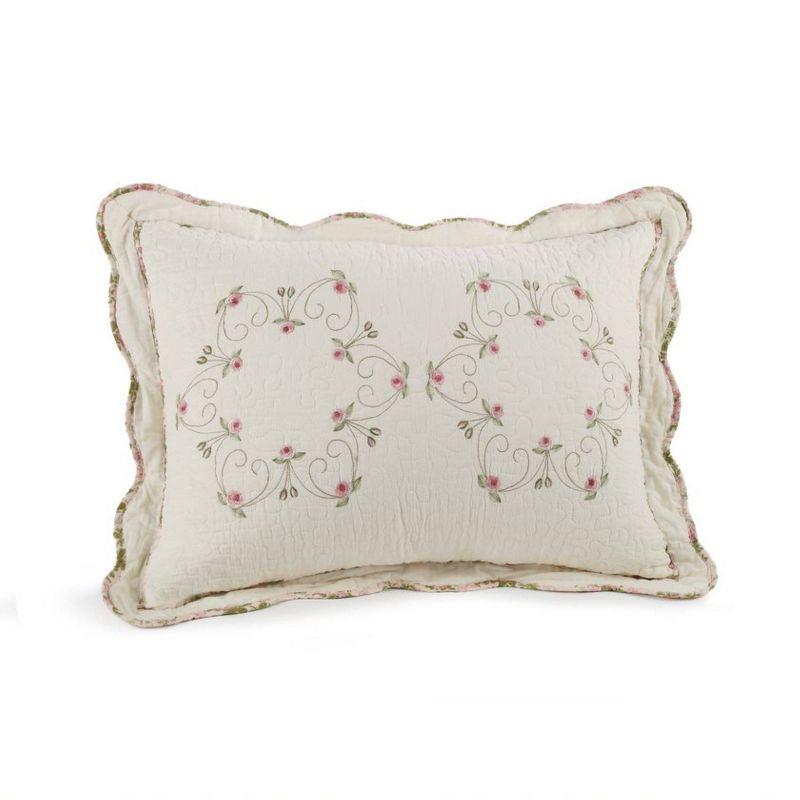 Ivory and Pink Embroidered Cotton Polyester Standard Sham