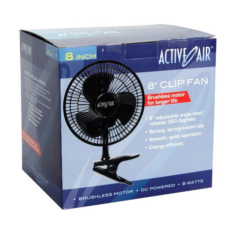 Active Air 8-Inch Black Plastic Clip-On Desk Fan