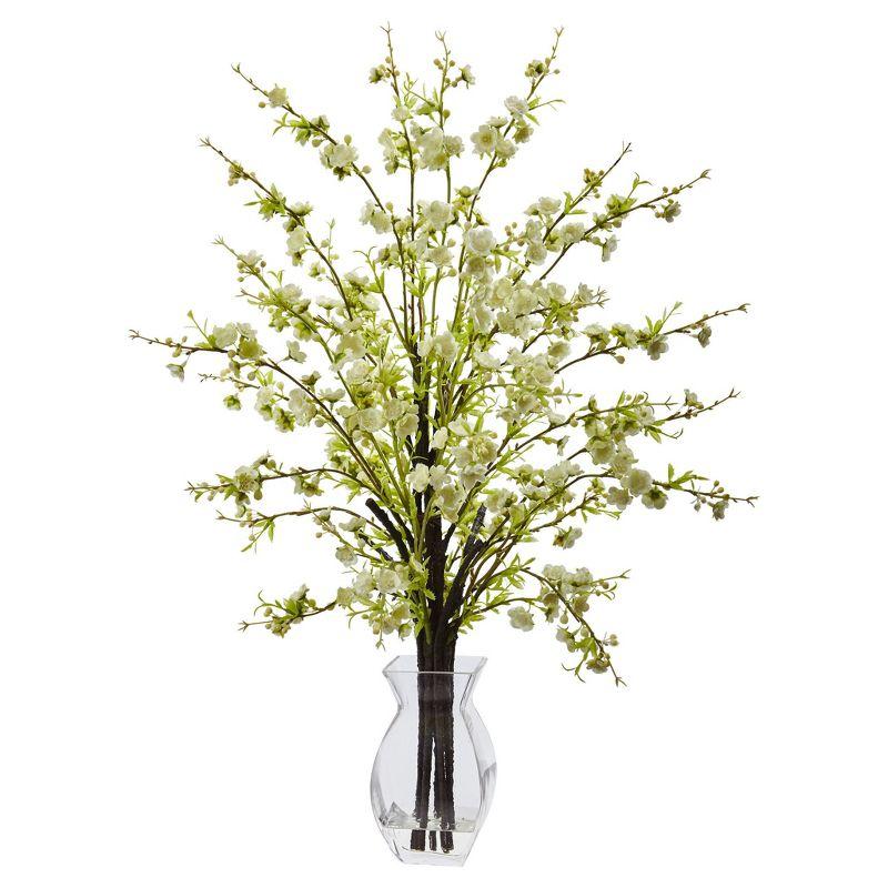 White Cherry Blossom Flower Arrangement in Glass Vase
