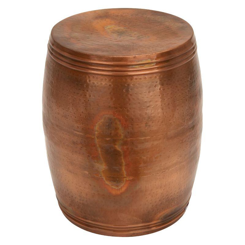 Copper Hammered Metal Drum Shaped Accent Table