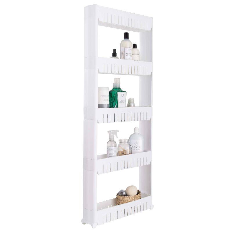 Simplify 5 Tier Slim Rolling Organizer Rack with Wheels White Kennedy International: Slim Utility Storage Cart, Polypropylene